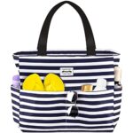 HOMESPON Waterproof Beach Tote Bag with Zip (Blue Stripes)