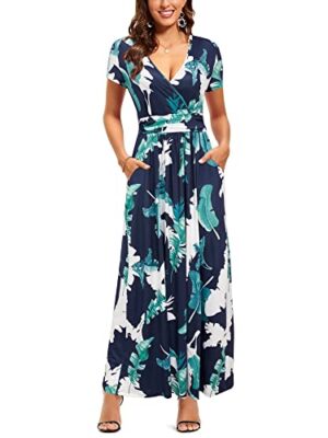 Maxi Dress V Neck Short/Long Sleeve with Pockets