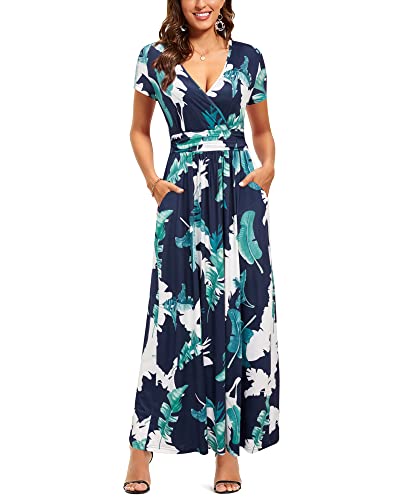 Maxi Dress V Neck Short/Long Sleeve with Pockets