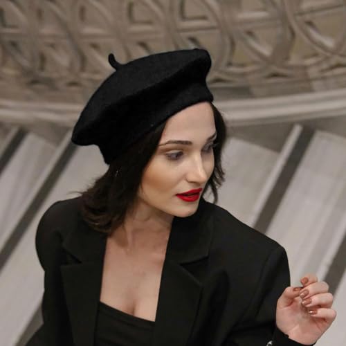2 Pcs French Beret, Unisex, One Size (Black, Red)