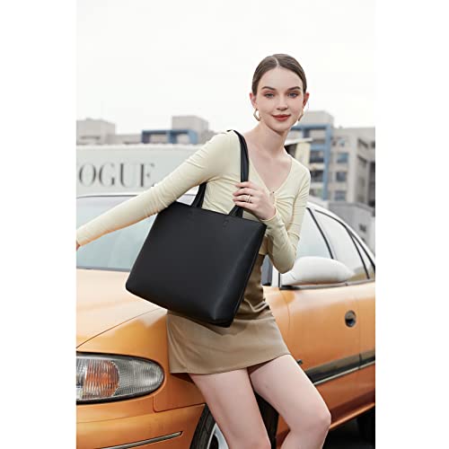 PU Leather Tote Handbag with Zip (Black)