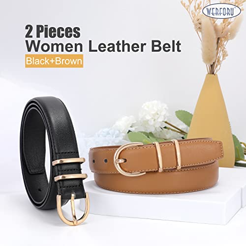 2 Pack Leather Belts with Gold Buckle
