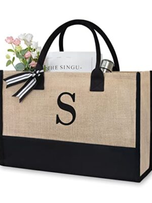Initial Jute/Canvas Tote Bag