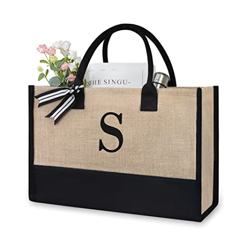 Initial Jute/Canvas Tote Bag