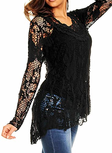 MissHera Women's 2pc Long Sleeve Lace Tunic Plus Size