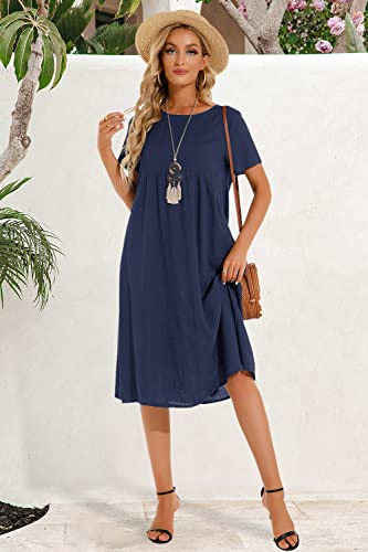Lpecmin Women's Summer Cotton Linen Midi Dress with Pockets