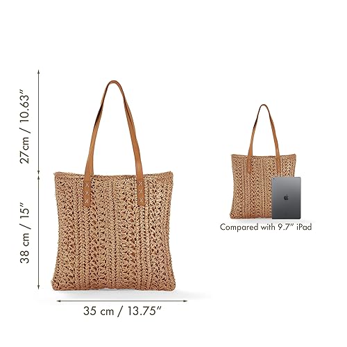 Straw Shoulder Bag, Medium & Large, Leather Handles