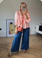 Tie Front Peplum Lantern Sleeve Blouse