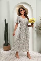 Summer Floral V Neck Midi Dress