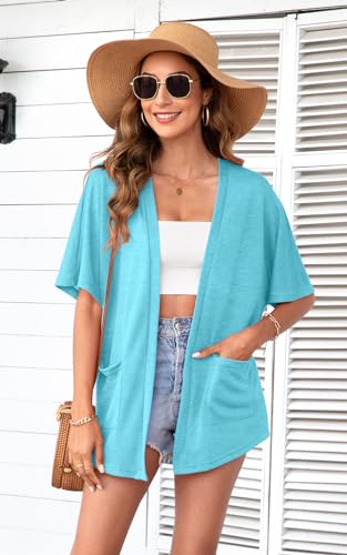 Lake Blue Short Sleeve Kimono Cardigan