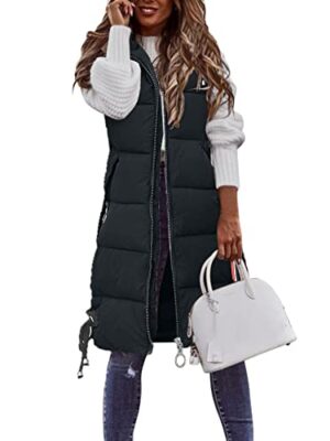 Long Hooded Quilted Winter Vest Coat