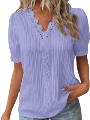 Elegant Lace Splicing V-Neck Blouse for Women, Plus Size