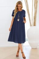 Lpecmin Women's Summer Cotton Linen Midi Dress with Pockets