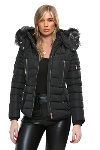 Kraftd Women's Winter Faux Fur Hooded Puffer Jacket
