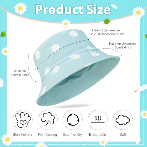 2Pack Reversible Cotton Bucket Hat, Daisies Print