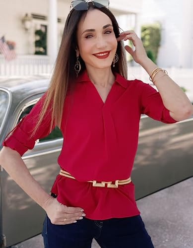 V Neck Tunic Blouse with Rolled Sleeves