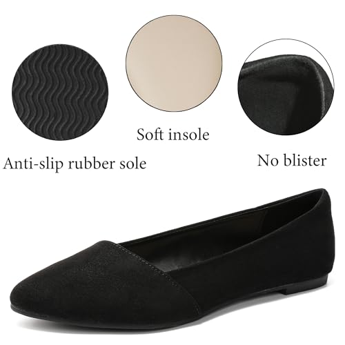 Wide Suede Pointed-Toe Ballet Flats