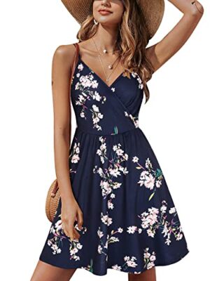 V Neck Floral Midi Sundress with Pockets