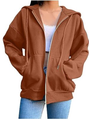 Lightweight Zip-Up Hoodie with Pockets, Long Sleeve