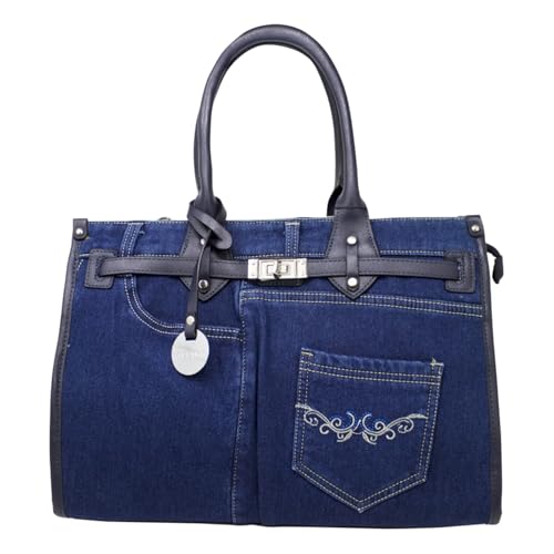 Large Denim Tote Bag with Detachable Strap