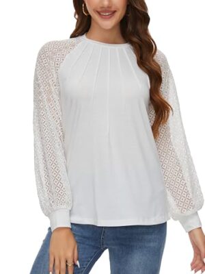 Long-Sleeved Lace Top, Round Neck