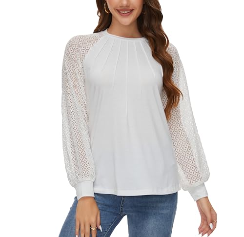 Long-Sleeved Lace Top, Round Neck