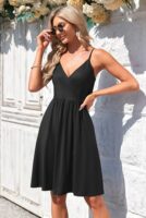Summer V Neck Spaghetti Strap Dress with Pockets