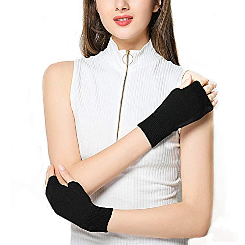 Cashmere Fingerless Gloves, Wrist Warmers, Black/Grey
