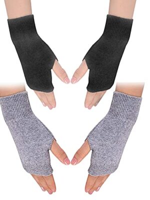 Cashmere Fingerless Gloves, Wrist Warmers, Black/Grey