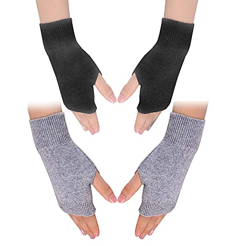 Cashmere Fingerless Gloves, Wrist Warmers, Black/Grey