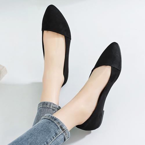 Wide Suede Pointed-Toe Ballet Flats