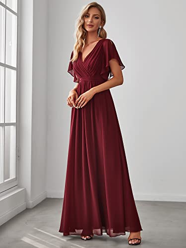 V-Neck Ruffle Sleeve Chiffon Bridesmaid Dress