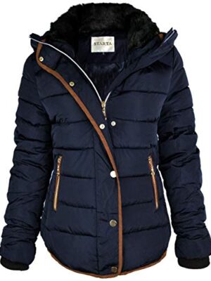 Quilted Winter Puffer Coat with Faux Fur Hood