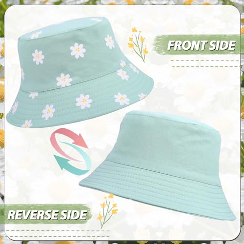 Reversible Cotton Bucket Hat, Daisies Print, Black/Green