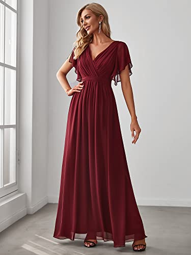 V-Neck Ruffle Sleeve Chiffon Bridesmaid Dress