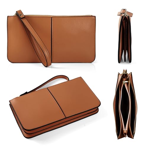 Leather Wristlet Clutch Purse, Large Wallet