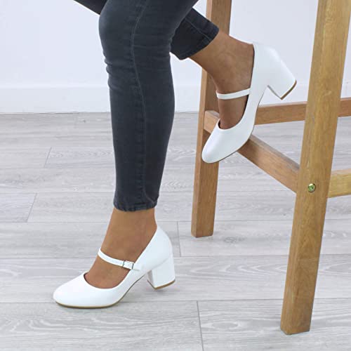 mid block heel strap court shoes