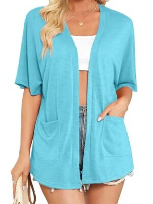 Lake Blue Short Sleeve Kimono Cardigan