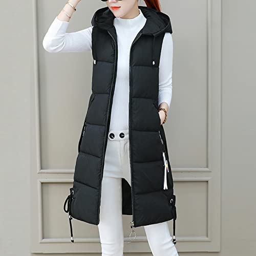 Long Hooded Quilted Winter Vest Coat