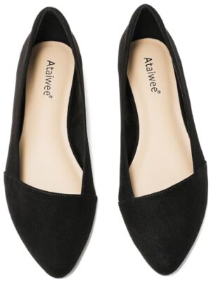 Wide Suede Pointed-Toe Ballet Flats
