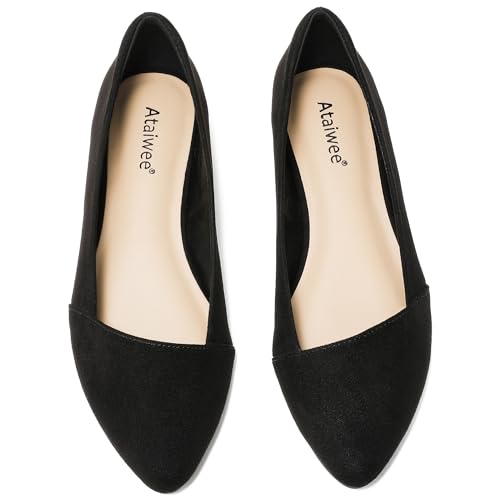 Wide Suede Pointed-Toe Ballet Flats