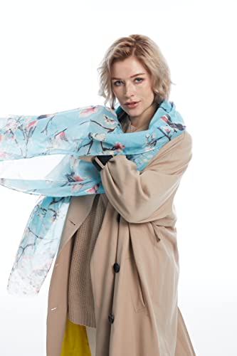 Bird Print Floral Scarf Shawl Wrap