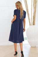 Lpecmin Women's Summer Cotton Linen Midi Dress with Pockets