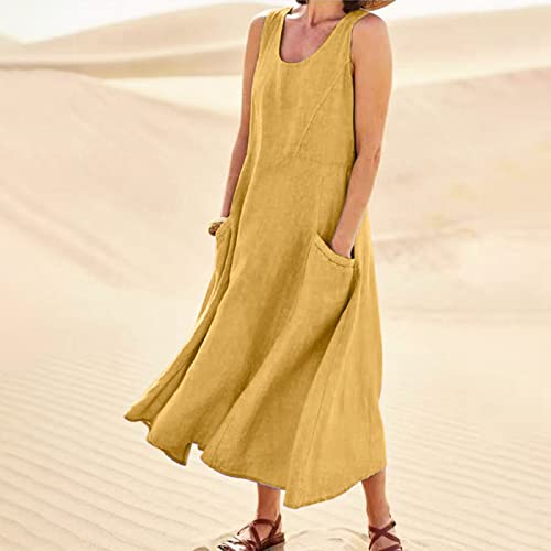 Cotton Linen Maxi Dress with Pockets