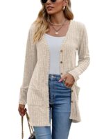 Long Sleeve V Neck Cardigan with Pockets