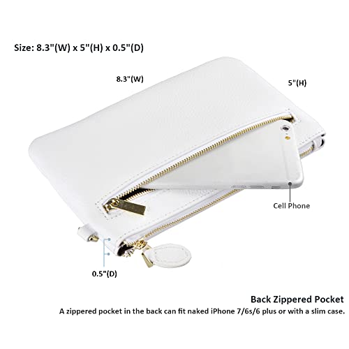 White Leather Clutch, Small Wristlet Wallet