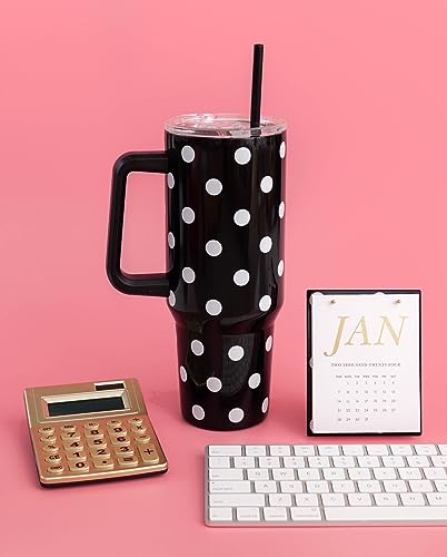 1.18L Tumbler with Handle and Straw, Black Dot