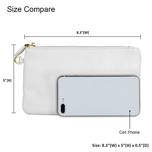 White Leather Clutch, Small Wristlet Wallet