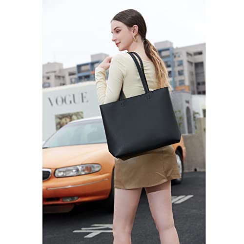 PU Leather Tote Handbag with Zip (Black)