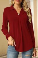 V Neck Tunic Blouse with Rolled Sleeves